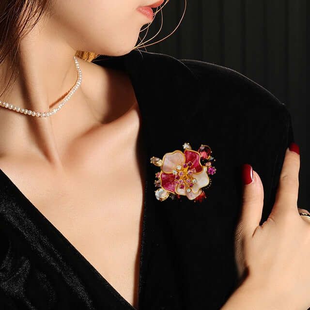 This beautiful Alloy Crystal Peony 3D Enamel Corsage is the perfect accessory to add to your outfit. The intricately designed alloy crystals and 3D enamel create a stunning peony flower that will elevate your style. Show off your sense of fashion and add a touch of elegance to any look with this corsage. Tarnish-proof Water-proof Sleep / Nap-proof Safe for sensitive skin Wear it while working out &showering Designed to wear 24/7 If there is no stock, the product will take 15 days to produce Please leave your usual email address for order contact For smooth delivery, please leave your phone number Details Materials: Alloy Stone: CZ Diamond SKU：AN24060603 Elegant Enamel Flower Brooches, Elegant Rose Gold Flower Brooches, Elegant Gold Brooches For Spring, Elegant Spring Gift Brooches, Flower-shaped Brooch For Party, Pink Crystal Brooches As Gift, Elegant Flower Brooch For Spring, Party Flower Shaped Brooch Jewelry, Elegant Red Jewelry With Flower Decoration