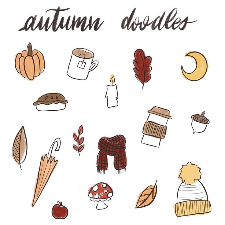 the autumn doodles are drawn with colored pencils