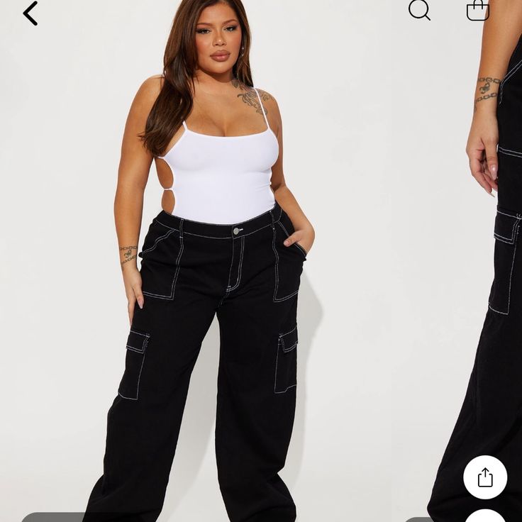 Black Fashion Nova Cargo Pants. Size 22. Nwt Rust Pants, Plus Size Cargo, Plus Size Cargo Pants, Fashion Nova Pants, Contrast Stitch, Cargo Pants, Black Fashion, Fashion Nova, Pant Jumpsuit