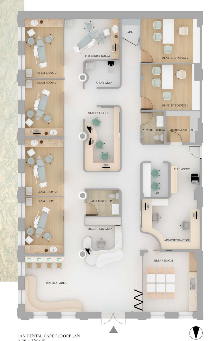 the floor plan for an office with multiple desks and chairs, including one bed