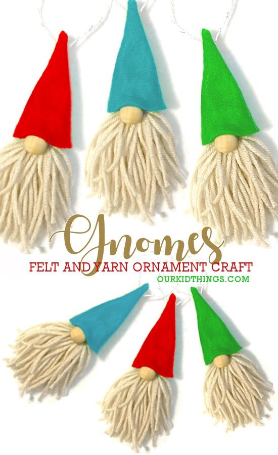 four gnome hats with tassels hanging from the front and back of each hat