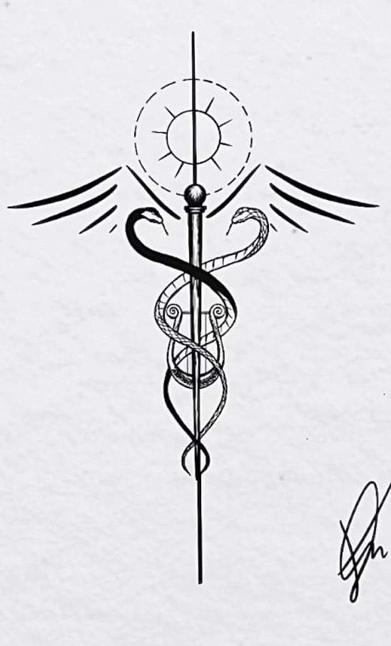 a black and white drawing of a medical symbol