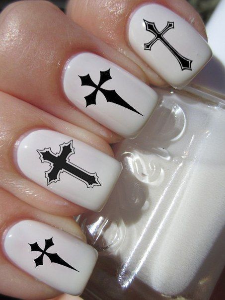 Cross Design Nails, Christian Nail Art, Nails With Cross, Ongles Goth, Cross Nail Designs, Cross Images, Cross Nail Art, Gothic Nail Art, Nail Cross