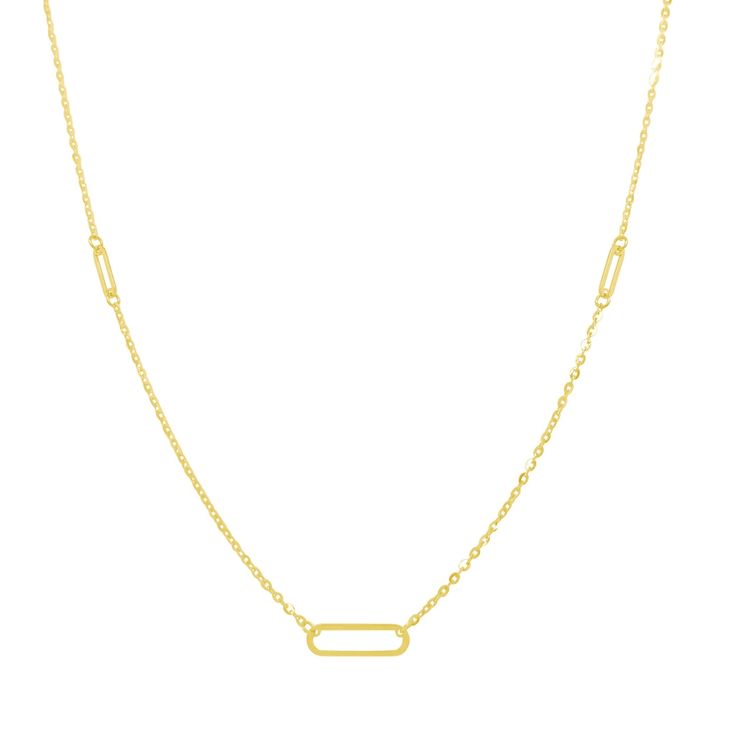 Graduated Paper Clip Station Necklace - Lindsey Leigh Jewelry Dainty Yellow Gold Necklace With Adjustable Chain, Yellow Gold Long Charm Necklace With Delicate Chain, Minimalist Yellow Gold Charm Necklace With Chain, Modern Yellow Gold Necklace For Everyday, Modern 14k Gold Necklace For Everyday, Classic Yellow Gold Long Necklace, Classic Long Yellow Gold Necklace, Timeless Gold Plated Paperclip Chain Necklace, Elegant Everyday Charm Necklaces With Paperclip Chain