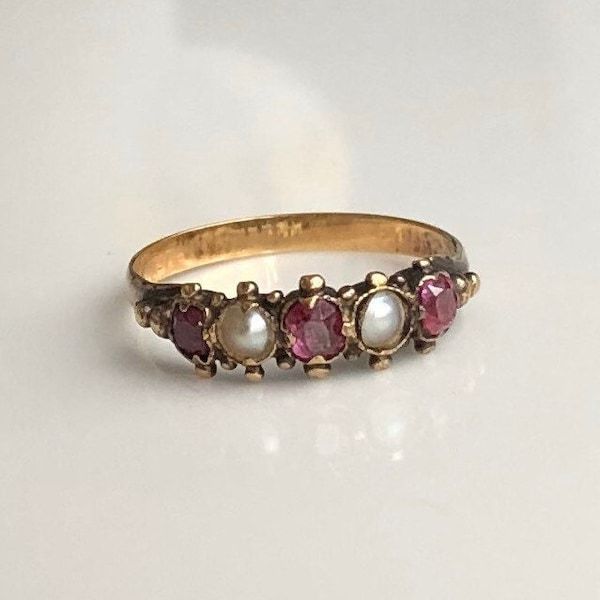 Antique 14K, Garnet & Pearl Ring - Etsy Heirloom Multi-stone Pearl Ring As Gift, Heirloom Multi-stone Pearl Ring Gift, Vintage Multi-stone Ruby Ring Gift, Vintage Multi-stone Ruby Ring For Gift, Victorian Multi-stone Ruby Ring Gift, Victorian Multi-stone Ruby Ring For Anniversary, Pearl Ring, Statement Rings, Garnet