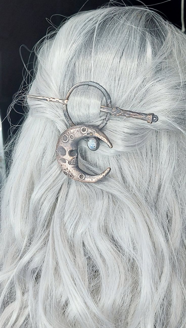 Crescent Moon moonstone hair pin Your hair pin will come beautifully wrapped, with cleaning cloth and care instructions.  Please note that copper will go warmer in colour over time,  please if you would rather that not happen follow the instructions that come with your hair pin.  Completely hand made so therefore will not look manufactured and perfect! Your hair pin is totally one of a kind. No 2 pieces of my work will ever be exactly the same. Moon Hair Accessories, Moon Hair Pin, Moonstone Hair, Alt Accessories, Moon Hair, Prom Dress Inspiration, Stone Wrapping, Copper Hair, Handmade Copper