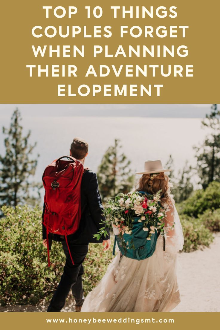 a bride and groom walking together with the text top 10 things couples forget when planning their adventure