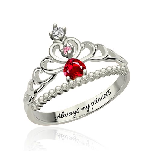 Fit for a princess,the fairytale Princess Tiara Ring.It features sparkling birthstone make it more special, this ring will make you feel like royalty.It's the perfect gift for yourself or anyone in your life who deserves to feel like a princess every day. Princess Style Cubic Zirconia Wedding Jewelry, Personalized Cubic Zirconia Rings For Birthday, Red Crown Jewelry For Wedding, Elegant Silver Rings For Birthday, Open Ring With Crown Design For Promise, Adjustable Crown Design Wedding Rings, Crown Shaped Promise Rings With Prong Setting, Crown Shaped Ring With Prong Setting For Promise, Elegant Diamond Ring For Birthday