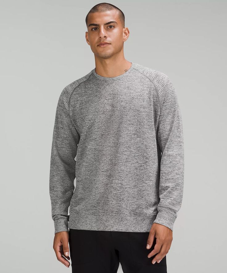 Engineered Warmth Long Sleeve Crew | Men's Hoodies & Sweatshirts | lululemon Gray Long Sleeve Athleisure Sweater, Stretchy Lululemon Activewear For Outdoor, Lululemon Stretch Activewear For Outdoor, Functional Long Sleeve Sweatshirt, Lululemon Long Sleeve Activewear For Fall, Heather Grey Long Sleeve Sporty Sweater, Lululemon Relaxed Fit Winter Sweatshirt, Lululemon Long Sleeve Winter Activewear, Versatile Lululemon Tops For Fall