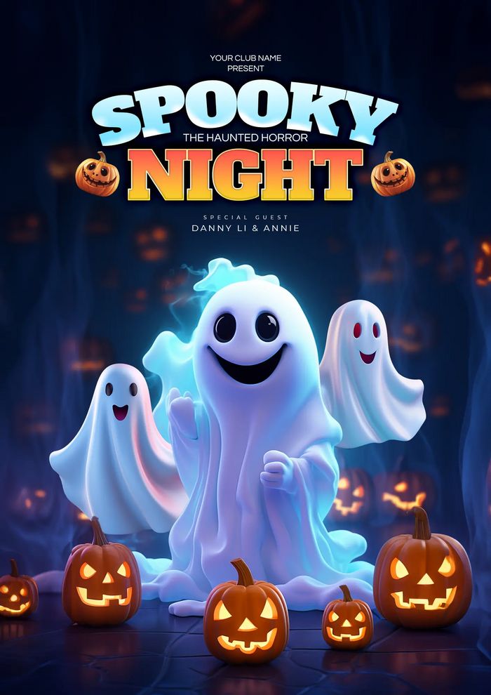 the poster for spooky night with ghost and pumpkins