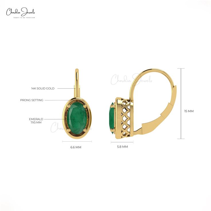 Description Surprise her with these elegant Genuine Emerald Leverback Earrings in 14k Solid Gold. A timeless gift for your daughter, these earrings showcase the vibrant beauty of emeralds, symbolizing love and growth. Perfect for special occasions or just because. Product Details SKU CJ-E-1168A-EM Metal 14K solid gold Closing mechanism Lever back Product dimension 15mm x 6.6mm x 5.8mm Birthstone May Certification NA EMERALD DETAILS Size 7x5mm Quality AA Stone pieces 2 Stone weight 1.44 carats St Timeless Green Earrings As A Gift, Timeless Green Earrings For Gift, Classic Emerald Earrings For Formal Occasions, Classic Formal Emerald Earrings, Classic Emerald Earrings For Anniversary, Elegant Green 14k Gold Earrings, Classic Birthstone Earrings For Formal Occasions, Formal Emerald Earrings With Birthstone, Formal Emerald Birthstone Earrings