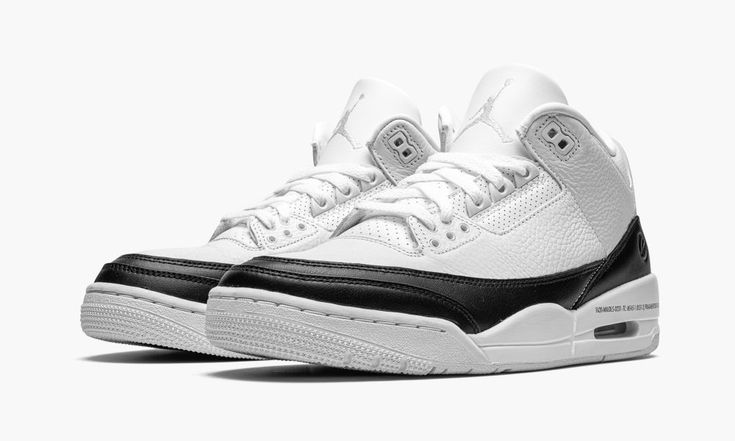 The Fragment Design x Air Jordan 3 is a collaboration between Hiroshi Fujiwara’s design studio and Jordan Brand on Michael Jordan’s third signature shoe.  Rumored to originally be part of Fujiwara’s scrapped “The 10” collection, this collaborative Jordan 3 sports a simple color scheme of black and white, though it's full of intricate details that make this one of the most appealing Jordan 3 colorways on the market.  Starting with the upper, white tumbled leather appears on either side of the sho Jordan Noir, 70s Converse, Hiroshi Fujiwara, Nike Air Jordan 3, Nike X Travis Scott, Low Air Jordan 1, Jordan Sneaker, Converse Run Star, Jordan 3 Retro