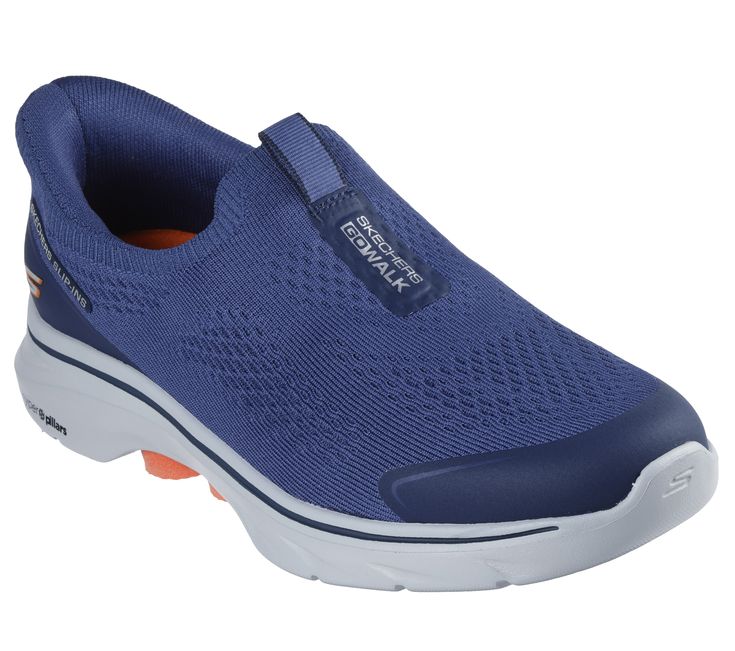 Step-in to convenient walking comfort and cushioning wearing Skechers Hands Free Slip-ins GO WALK 7 - Easy On Evolution. Designed with our exclusive Heel Pillow , this laceless style features a Stretch Fit engineered knit and synthetic upper, a Skechers Air-Cooled Memory Foam insole, lightweight ULTRA GO cushioning, and high-rebound Hyper Pillar Technology for added support. | Skechers Men's Slip-ins: GO WALK 7 - Easy On Evolution Slip-On Shoes | Medium Width | Skechers Hands Free Slip-ins molded heel panel for an easy fit | Exclusive Heel Pillow holds your foot securely in place | Skechers Air-Cooled Memory Foam cushioned comfort insole | Lightweight, responsive ULTRA GO cushioning | High-rebound ultra-lightweight Hyper Pillar Technology for added support | Stretch Fit design for sock-lik Ortholite Slip-on Walking Shoes For Sports, Slip-on Ortholite Insole Walking Shoes For Sports, Slip-on Walking Shoes With Ortholite Insole For Sports, Outdoor Synthetic Walking Shoes With Gel Cushioning, Functional Slip-on Walking Shoes, Outdoor Walking Shoes With Gel Cushioning And Round Toe, Functional Slip-on Running Shoes For Walking, Functional Slip-on Walking Shoes With Gel Cushioning, Functional Walking Shoes With Gel Cushioning