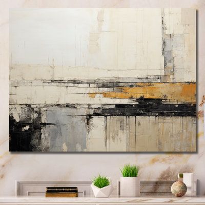 an abstract painting on the wall in a living room