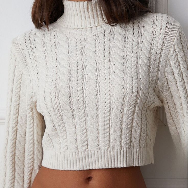 Questions? Leave A Comment Below! Winter White Chunky Knit Turtleneck, Cozy Fitted Cable Knit Cropped Sweater, Fitted Cozy Cable Knit Cropped Sweater, White Cropped Sweater For Winter, Fitted Cable Knit Cropped Sweater, Fitted Chunky Knit Winter Tops, Fitted Chunky Knit Top For Winter, Fitted Chunky Knit Turtleneck Top, Fitted Knitted Turtleneck Cropped Sweater