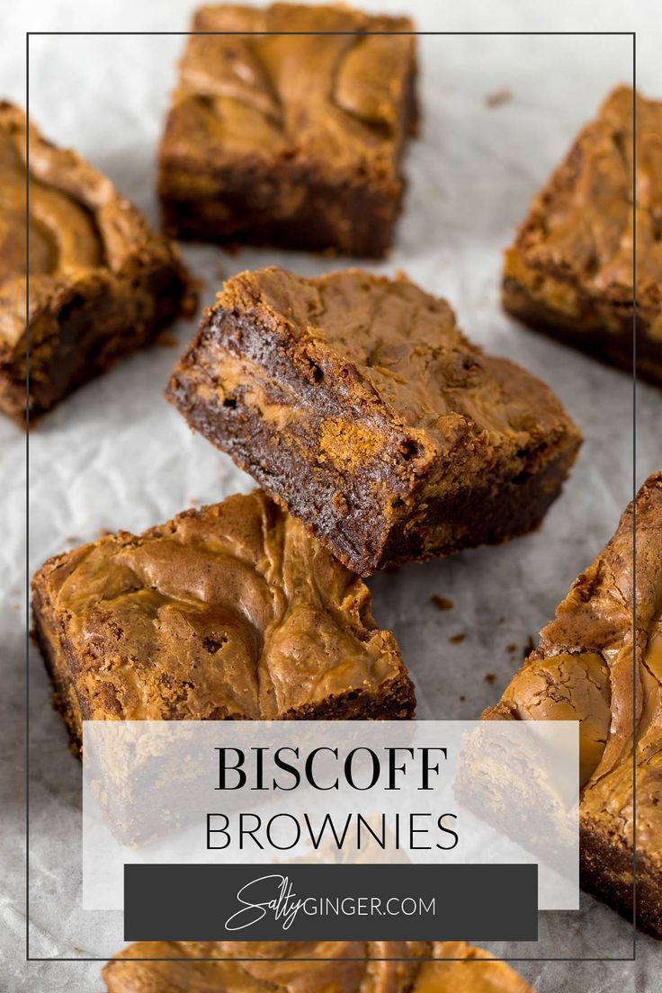 Biscoff brownie propped on another brownie showing the biscuits and cookie butter spread swirled in the brownie. Biscoff Brownies, Biscoff Recipes, Biscoff Cake, Biscoff Biscuits, Coconut Desserts, Square Recipes, Gingerbread Recipe, Favorite Dessert Recipes, No Bake Treats