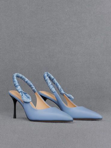 Light Blue Leather Ruched Print Slingback Pumps | CHARLES & KEITH Blue Padded Heel Slingback Pumps For Evening, Casual Slingback High Heel Pumps For Party, Chic Slingback Pumps With Straps, Trendy Slingback Heels With Straps, Casual Slingback Pumps With Ankle Strap For Party, Casual Ankle Strap Slingback Pumps For Party, Summer Slingback Pumps With Pointed Toe And Adjustable Straps, Chic Summer Slingback Pumps With Straps, Casual Blue Slingback Sandals With Open Heel