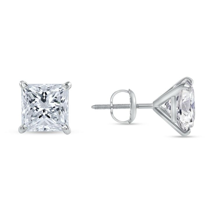 5.50 Carat Princess Cut Studs Screw Back Martini Earrings in Solid 14K White Gold These exquisite simulated diamond stud earrings are crafted out of solid 14k white gold and brilliant man-made diamonds. This design of stud earrings is one of the most desired and classy of all. The diamonds are set in a unique, secure, 4-prong martini style setting. The diamonds emit every shade of light that a natural diamond would emit. The radiance and fire of these created diamonds is equivalent if not superior to a natural diamond of a VVS1 Clarity, D Color, Excellent Cut. Brand --> Shine Brite With A Diamond Total Carat Weight (TCW) --> 5.50 Carat (2.75 Ct. (Approx. 8.75 mm) each) Metal --> Real, Genuine, Solid White Gold Metal Purity --> 14K (585) Gem Type --> Man-Made/Simulated Diamond Design --> St Princess Cut Diamond Earrings With Accents In White Gold, White Gold Diamond Earrings With Princess Cut, Princess Cut White Gold Diamond Earrings With Accents, White Gold Princess Cut Diamond Earrings, Princess Cut White Gold Diamond Earrings, White Gold Princess Cut Cubic Zirconia Diamond Earrings, White Gold Platinum Diamond Earrings With Single Diamond, Platinum White Gold Diamond Earrings With Single Diamond, Diamond-shaped Diamond Earrings For Formal Occasions