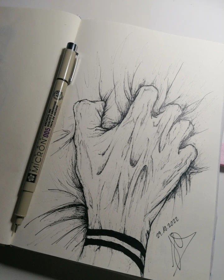 a pencil drawing of a hand holding something