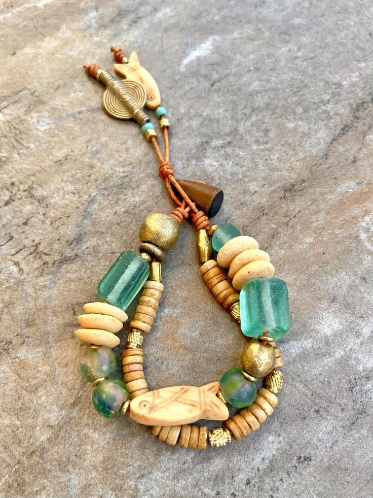 Hippie Boho Bracelet, Sea Glass and African Tribal Beads | eBay Heishi Jewelry, African Inspired Jewelry, Beach Jewellery, African Bracelets, Boho Beads, Clay Things, Etsy Promotion, Beaded Jewelry Necklaces, Glass Inspiration