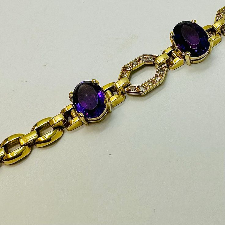 18K Gold Bracelet with Amethyst and Diamonds (includes appraisal, Value: $5,000) Designer = Jewelry Material = 18K Gold Gemstone = Amethyst/Diamond Condition = Good Class = Premier Location: Glencoe Item Number: 19175-1 Item ID: 257409 Category: Bracelet 18k Gold Bracelet, Designer Jewelry, Item Number, Gold Bracelet, 18k Gold, Jewelry Design, Amethyst, Diamonds, Bracelet