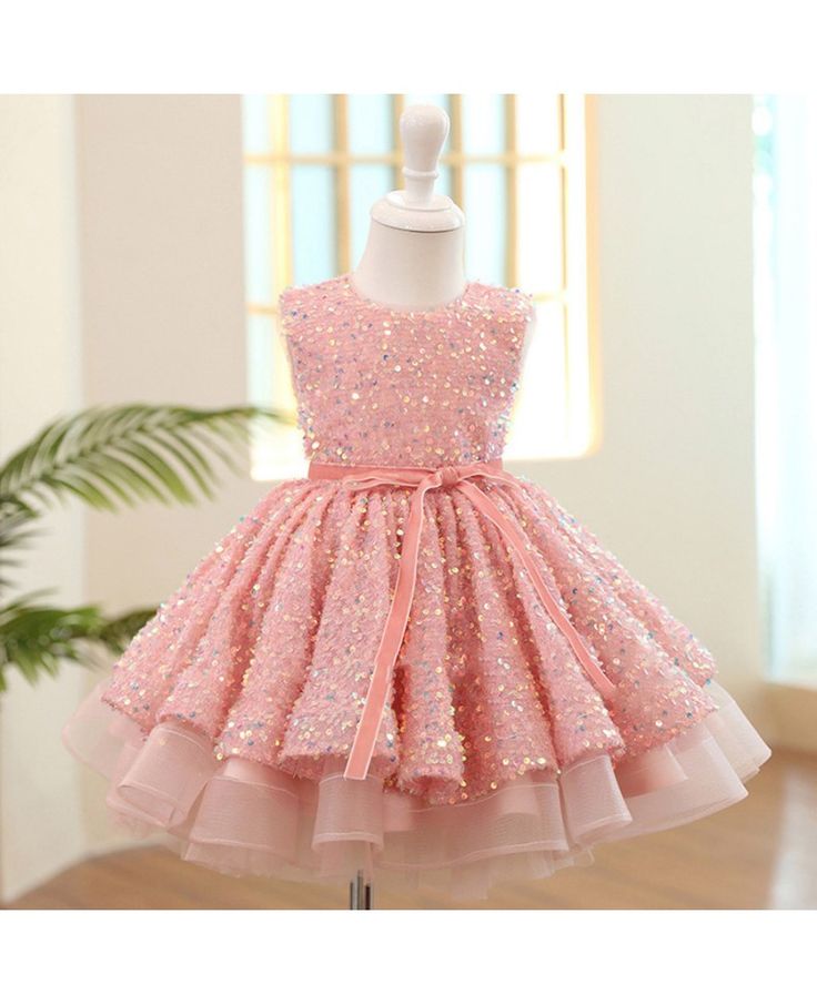 Get 10% off now! Buy lovely pink sequined ballgown girls party dress with sash at cheap price online. Free stable shipping and pro custom service since 2009. Holiday Pink Sleeveless Princess Dress, Pink Princess Dress For Dress-up Holiday, Holiday Pink Tulle Dress, Pink Princess Dress For Holiday, Pink Princess Tutu Dress For Holiday, Holiday Princess Pink Tutu Dress, Pink Sleeveless Pageant Dress For Prom Season, Pink Sequin Prom Dress For Holiday, Pink Glitter Tulle Dress For Prom