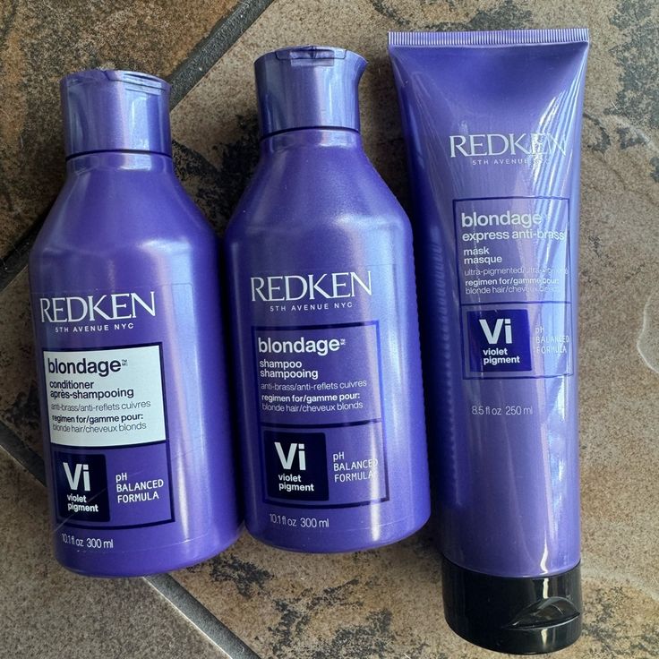 Purple Redken Blondage Shampoo Conditioner And Express Anti Brass Hair Mask All Brand New 10.01 Fl Oz 10.01 Fl Oz 8.5 Fl Oz Travel Size Shampoo, Moisturize Dry Hair, Purple Shampoo And Conditioner, Curl Shampoo, Redken Hair Products, Redken Color, Shampoo And Conditioner Set, Argan Oil Hair, Hair Color Shampoo