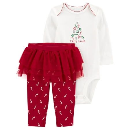 Your baby girl is ready to celebrate in sweet holiday style wearing this 2-piece pant set from Carters Child of Mine. This set comes with a long sleeve bodysuit that pairs perfectly with the coordinating pants. With oh-so-cute features like the attached tutu makes this set is perfect for those first outings! Made with the Carters brand quality that parents love, this 2-piece is comfortable for all day wear and durable enough to withstand wash, wear, and repeat! Each piece in this set is Standard 100 by OEKO-TEX, so it's certified clean for your little one. Size: 3-6 Months.  Color: Red.  Gender: female.  Age Group: infant. Girls Vest Outfit, Girl Cardigan Outfit, Girl Holiday, Girls Vest, Cute Candy, Girls Cardigan