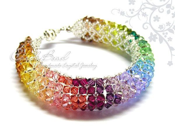 Multicolor Crystal Jubilee Bracelet, Multicolor Crystal Bracelet With Faceted Beads, Multicolor Crystal Bangle Bracelet, Handmade Multicolor Crystal Bracelet, Bracelet Elegant, Swarovski Crystal Bracelet, Swarovski Bracelet, Rainbow Jewelry, Swarovski Crystal Necklace