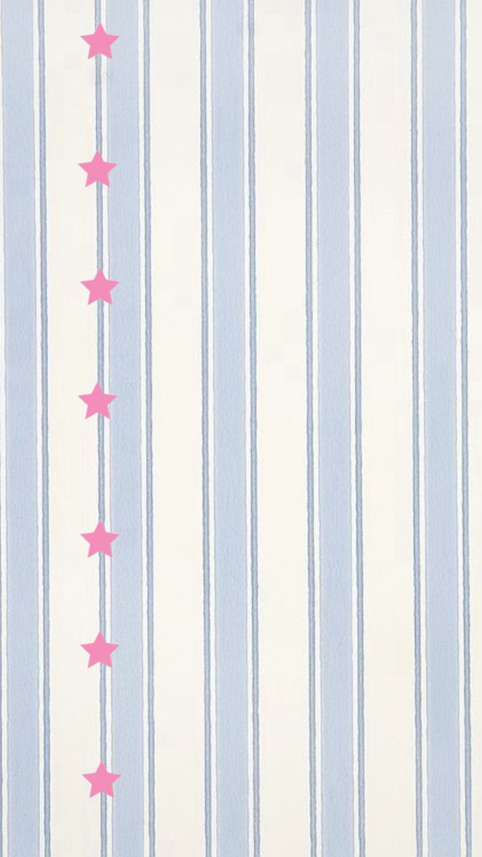 a blue and white striped wallpaper with pink stars