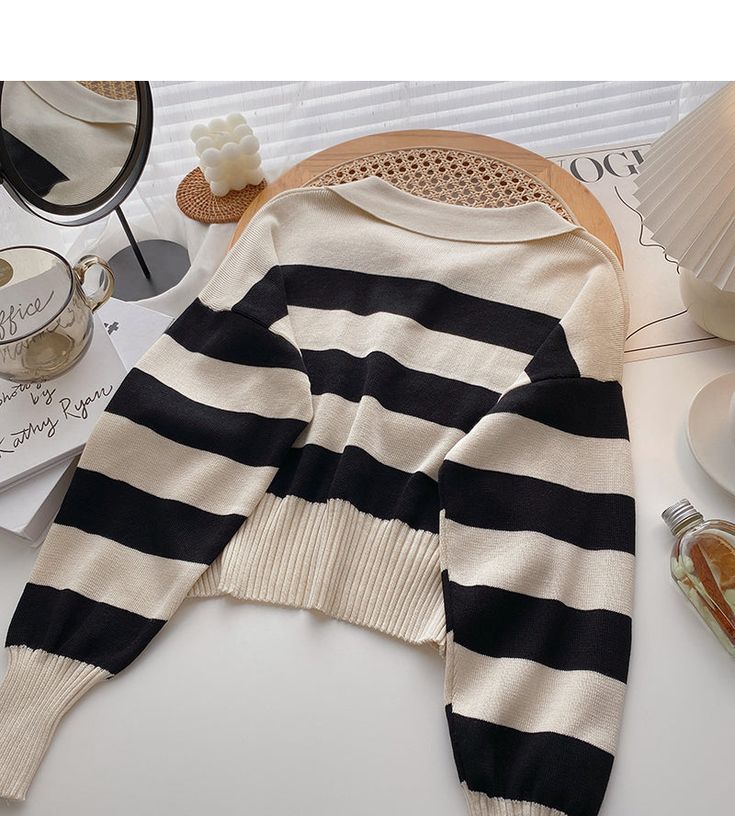 Style: commuting Size: one size Color: apricot, khaki, black Black Trouser Outfit, Best Online Clothing Stores, Long Sleeve Knit Top, Long Sleeve Striped Top, Striped Sleeve, Long Sleeve Knit Tops, Loose Blouse, Short Long, Pullover Shirt