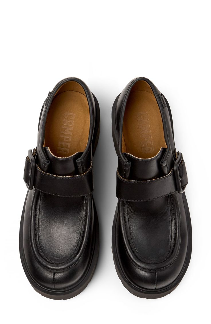 Bring a bit of rugged style to any look with this surprisingly lightweight monk-strap shoe grounded by a chunky heel and lug sole. Adjustable monk strap Leather upper/recycled-polyester lining/synthetic sole Imported September Fashion, Black Platform Shoes, Monk Strap Shoes, Chunky Shoes, Rugged Style, Sneakers Mode, Shoe Obsession, Monk Strap, Surreal Art