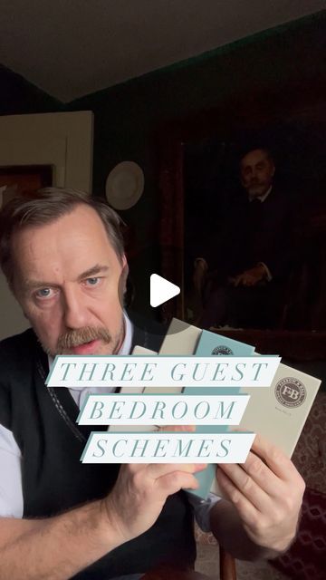 a man is holding up three books in front of his face with the words three guest bedroom schemes