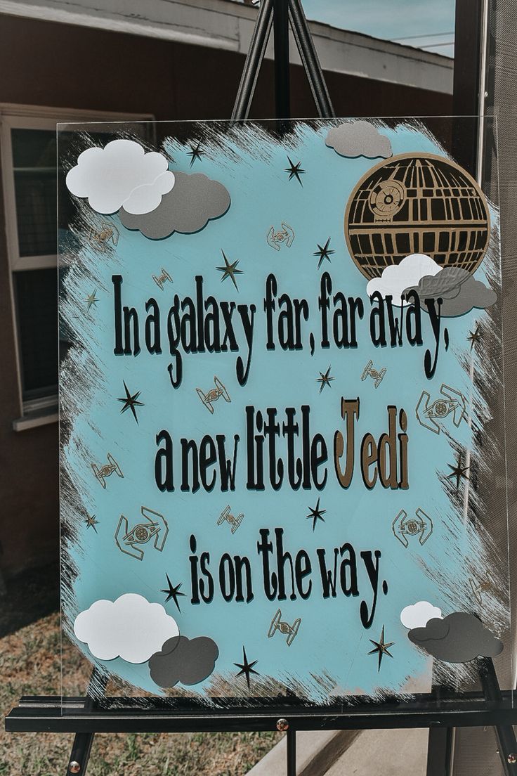 Baby Jedi Baby Shower Ideas, Starwars Nursery Themes, Star Wars Themed Gender Reveal, Gender Reveal Ideas Star Wars, Star Wars Gender Reveal Decorations, Starwars Baby Shower Ideas, Star Wars Themed Baby Shower Ideas, Starwars Baby Shower Ideas Boys, Grogu Baby Shower Theme