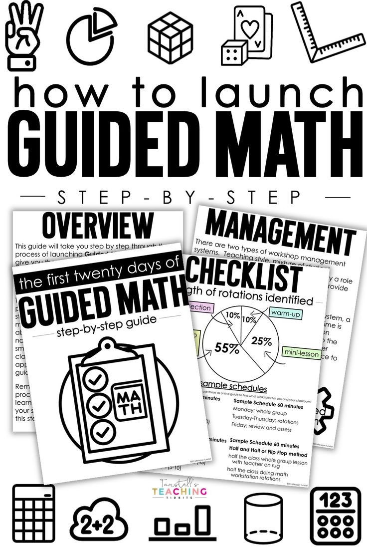 three posters with the words guided math written in black and white, on top of each other