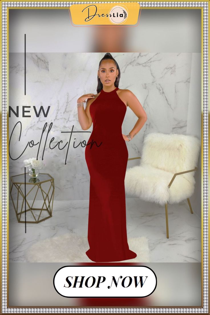 Elegant O Neck Sleeveless Back Cut Out Maxi Dress Solid Sleeveless Maxi Dress For Date Night, Red Sleeveless Halter Dress For Evening, Red Stretch Maxi Dress With V-neck, Round Neck Dresses, Dresses By Length, Bodycon Fashion, Fashion Flats, Long Maxi Dress, Women's Fashion Dresses