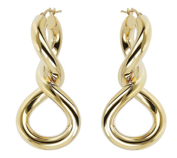 Add feminine detail to your look with these delicate 14K yellow gold earrings that twist to form a classic figure eight. From VicenzaGold. Modern Twist 14k Gold Earrings For Formal Occasions, Modern Twist 14k Gold Formal Earrings, 14k Yellow Gold Twisted Earrings, 14k Gold Round Earrings With A Modern Twist, Twisted 14k Yellow Gold Earrings, Yellow Gold Round Earrings With A Modern Twist, Modern Twist Yellow Gold Earrings With Polished Finish, Modern Twist 14k Gold Round Earrings, Modern Twist 14k Yellow Gold Earrings