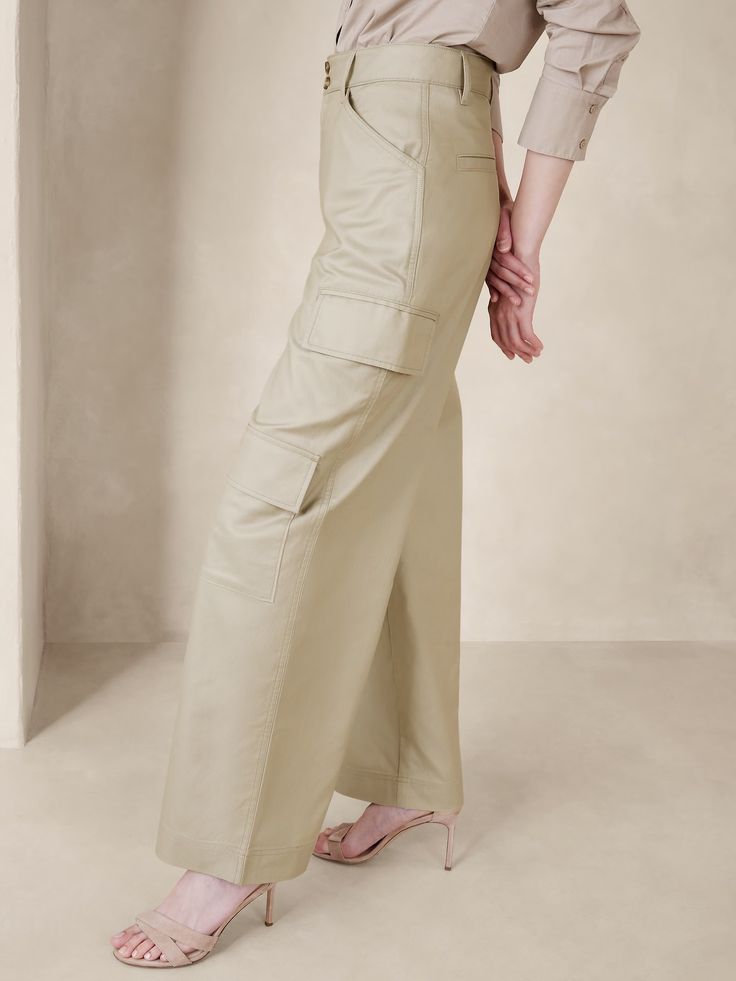 Twill Cargo Pant | Banana Republic Factory Relaxed Fit Wide Leg Bottoms With Multiple Pockets, High Waist Work Pants With Multiple Pockets, High Waist Pants With Multiple Pockets For Work, Versatile Straight Leg Khaki Bottoms, Workwear Trousers With Multiple Pockets, Versatile Full-length Bottoms With Welt Pockets, Versatile Full Length Bottoms With Welt Pockets, Fitted Full Length Bottoms With Multiple Pockets, Workwear Full-length Cargo Pants With Side Pockets