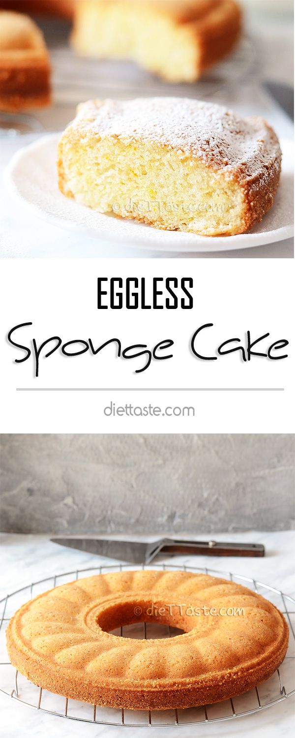 eggless sponge cake with powdered sugar on top