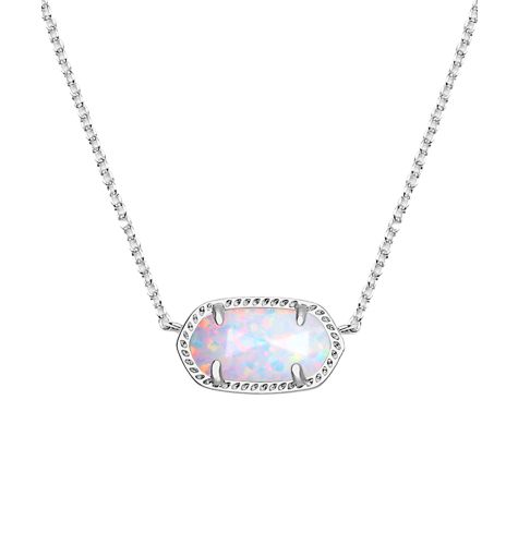 Elisa Silver Pendant Necklace in White Kyocera Opal - $85 Dainty White Crystal Necklace With Delicate Chain, Delicate White Crystal Necklace With Delicate Chain, White Charm Necklace With Cable Chain, White Oval Necklace With Delicate Chain, White Oval Jewelry With Delicate Chain, White Crystal Necklace With Delicate Chain As Gift, White Crystal Necklace With Delicate Chain For Gifts, White Dainty Gemstone Necklace, Dainty White Gemstone Necklace