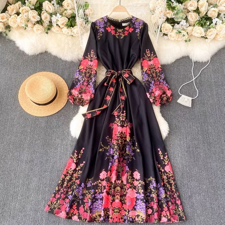 Vintage printed bubble sleeves slim long dress ,long sleeve elegant dressMaterial:blendedStyle:vintageFeatures:elegant,slimColor:as pictureSize(cm):M,L,XL 1inch=2.54cmM length 128 Sleeve 59 Bust 96 Waist 74&ltp&gtL length 129 Sleeve 60 Bust 100 Waist 78</p>&ltbr/>&ltp&gtXL length 130 Sleeve 61 Bust 104 Waist 82</p>&ltbr/>&ltp&gtNote:Due to different measurement methods,there will be 1-3 error(unite:cm), please understand.</p>&ltbr/> Chic Floral Print Long Sleeve Maxi Dress, Chic Long Sleeve Floral Maxi Dress, Chic Floral Print Maxi Length Long Sleeve Dress, Chic Long Sleeve Maxi Dress With Floral Print, Modest Long Sleeve Floral Print Maxi Dress, Modest Long Sleeve Floral Maxi Dress, Fall Printed Dresses With Lantern Sleeves, Fall Lantern Sleeve Printed Dresses, Black Long Sleeve Dress With Floral Print