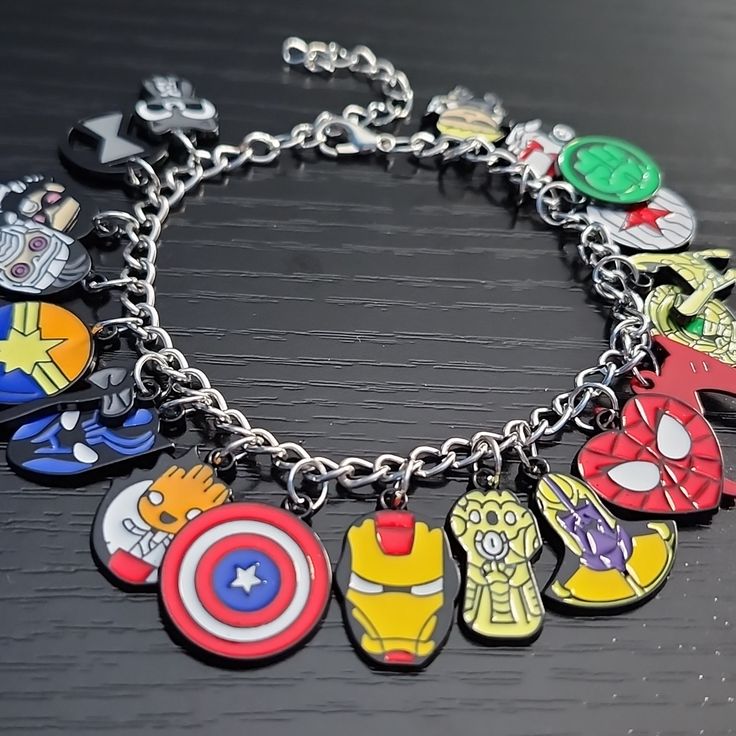 the avengers bracelet is decorated with cartoon characters