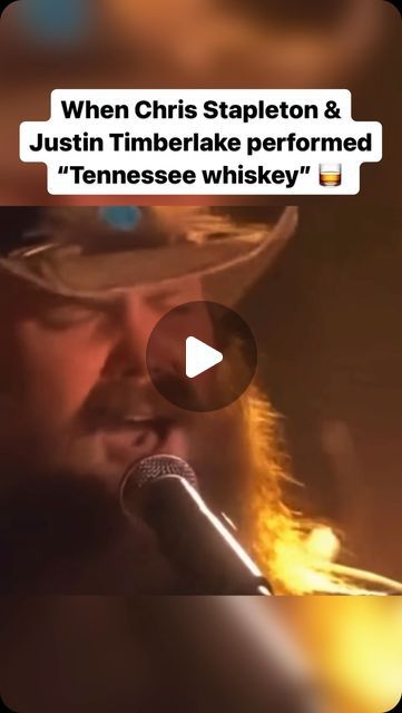 a man in a cowboy hat singing into a microphone with the caption when christ stapleton & just timberlake performed tennessee whiskey