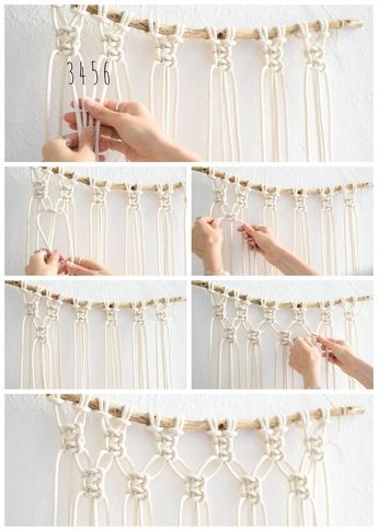 the instructions for how to make a macrame wall hanging from yarn and beads