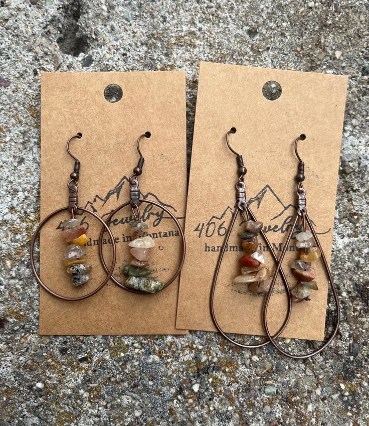 Handmade in Montana ❤️ Earthy Teardrop Jewelry Gift, Earthy Teardrop Jewelry For Gift, Nature-inspired Dangle Earrings, Unique Round Hoop Earrings With Natural Stones, Nature-inspired Dangle Earrings With Ear Wire, Nature-inspired Dangle Jewelry With Ear Wire, Hoop Earrings With Natural Stones For Gift, Earthy Dangle Jewelry For Everyday, Earthy Everyday Dangle Earrings