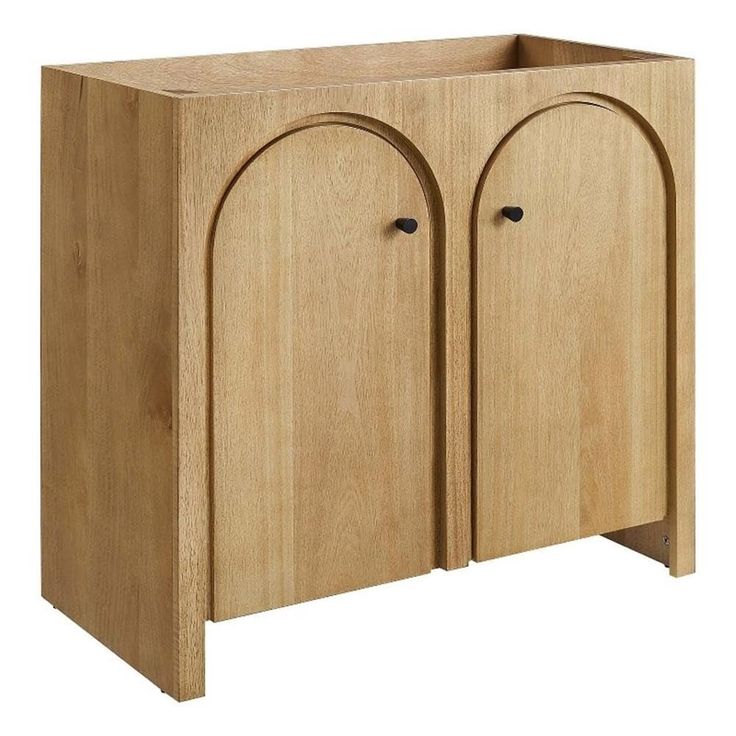 a wooden cabinet with two doors on one side and an open door on the other