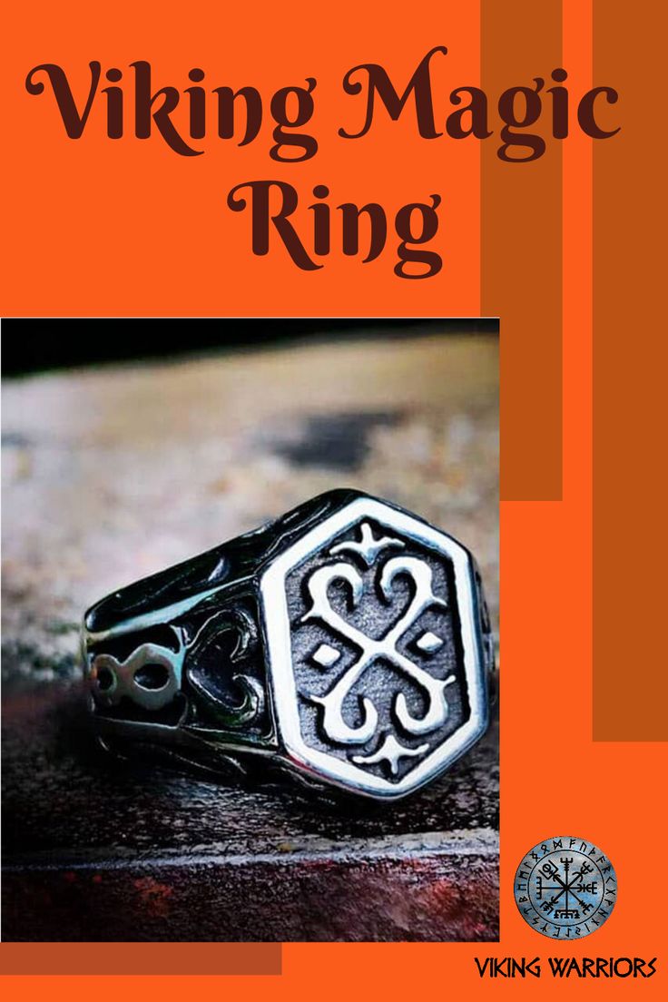 a ring with the words viking magic ring written in black on an orange and white background