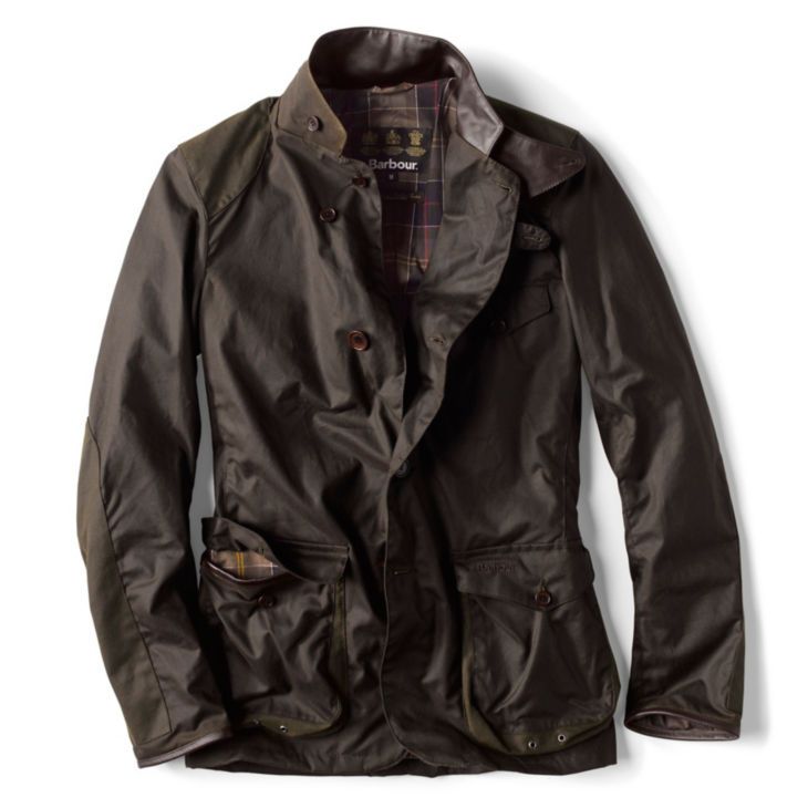 Barbour® Beacon Sports Jacket - OLIVE Waxed Finish Long Sleeve Utility Jacket For Outdoor, Classic Waxed Finish Outerwear For Outdoor, Classic Sport Coat For Fall Outdoor Activities, Classic Cotton Parka For Outdoor, Waterproof Hunting Outerwear For Fall, Outdoor Cotton Outerwear With Waxed Finish, Weatherproof Hunting Outerwear For Fall, Classic Fall Windbreaker For Outdoor, Classic Fall Outdoor Windbreaker