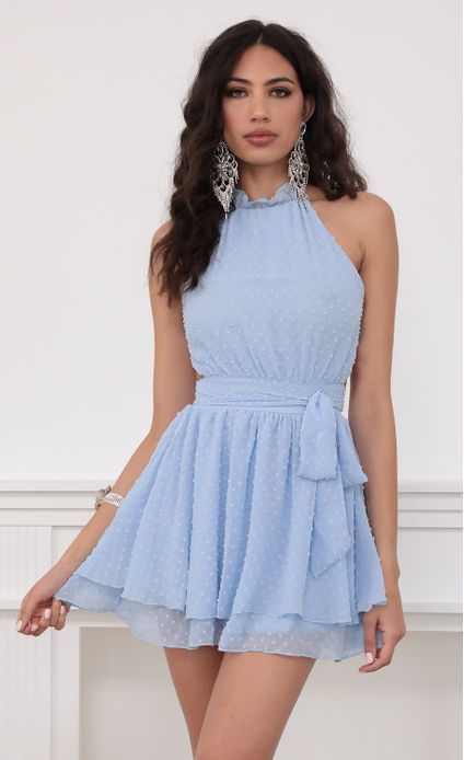 Day dresses > Sara Halter Chiffon Dress in Blue Dots Upf Clothing, Halter Neck Dress, Blue Dots, Casual Day Dresses, Straight Dress, Date Night Dresses, Blue Dot, Day Party, Halterneck Dress