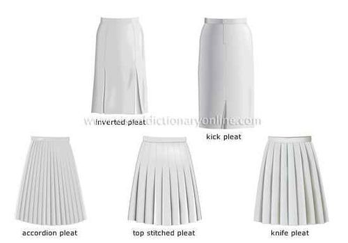 Different types of pleated skirts Different Types Of Pleats, Types Of Pleats, Pleated Skirt Pattern, Pola Rok, Pleats Fashion, Fashion Terminology, Knife Pleated Skirt, Bouchra Jarrar, Pleats Skirt